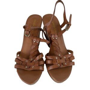 Franco Sarto Womens Size 8.5M Open Toe Platform Wedge Sandals Brown Leather